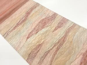 手織り紬すくい織銀通し抽象模様織出し袋帯